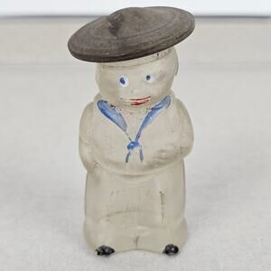 VTG glass 1940s sailor boy perfume bottle painted details